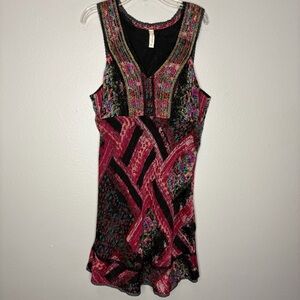 Free People Beaded Mini Dress 12 Boho Zip Closure‎ Party Cocktail Holiday EUC